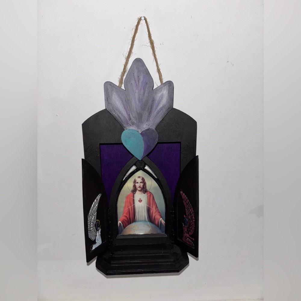 Sacred Heart Jesus Illuminated nicho style art Wall Shrine
